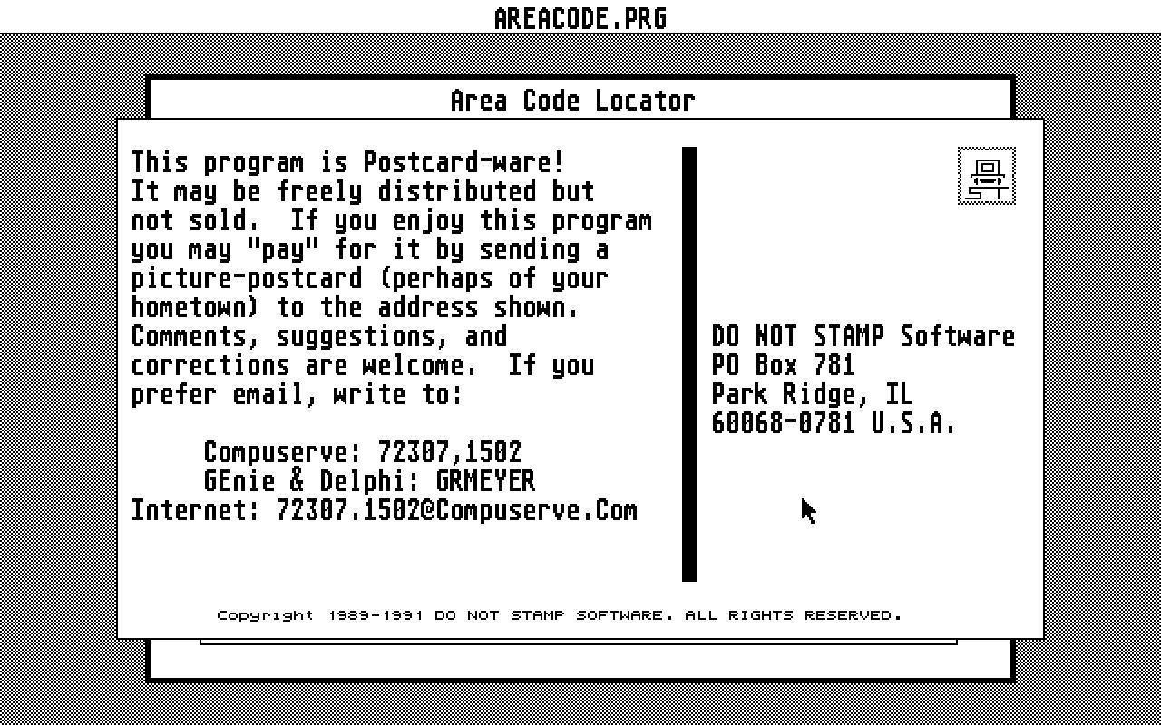 Area Code Locator atari screenshot